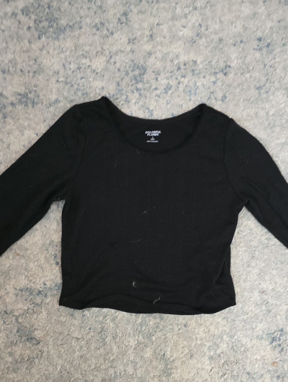 Kids Black Long-Sleeve Ribbed Crop Top
